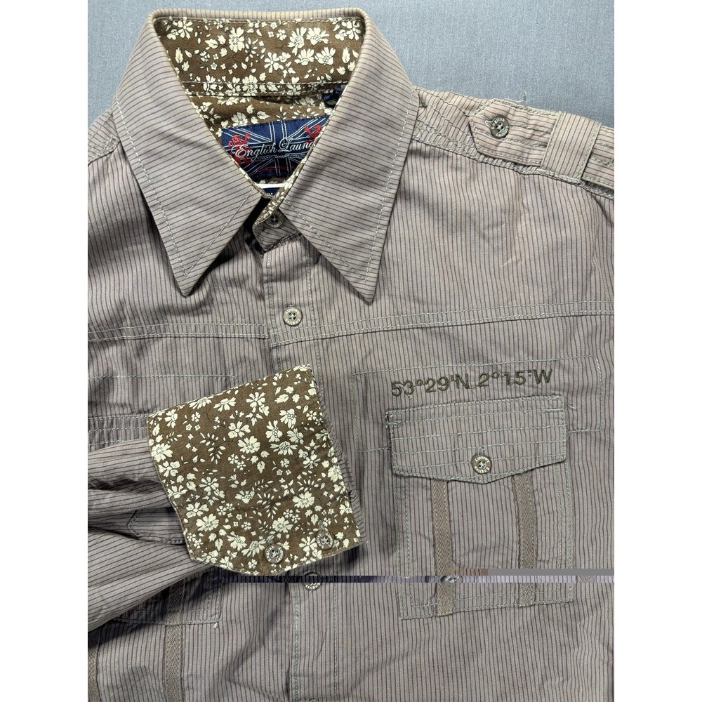 English‎ Laundry Long Sleeve Button Up Men's S Shirt Lined Military Style Brown
